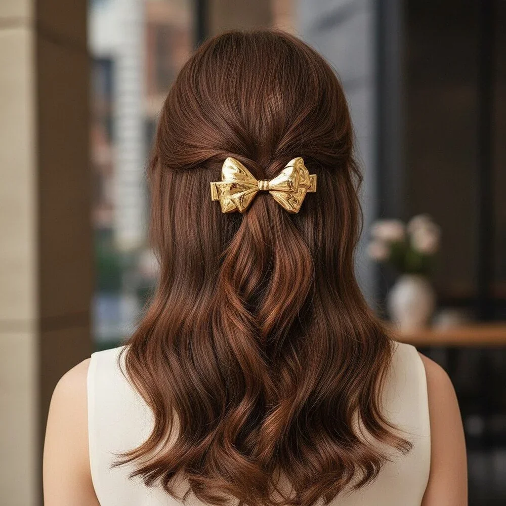 18K Gold Plated Stainless Steel Sculptural Bow Barrette Bold Statement Hair Clip